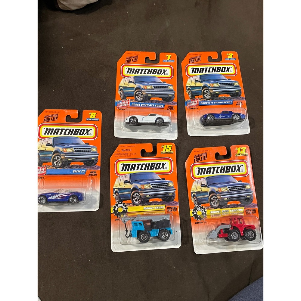 Matchbox 1998 Diecast Lot 5 Viper Corvette BMW Z3 Crane Tractor Stars & Stripes